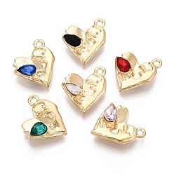 Light Gold Подвески из сплава и страза, сердце, без свинца и без кадмия, золотой свет, 18.5x15x4 мм, отверстие : 1.6 мм
