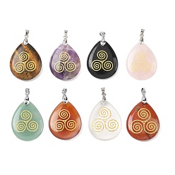 Смешанные камни Природные смешанные подвески драгоценных камней, с реечной обшивкой латунными выводами, без кадмия и без свинца, очарование слезы, смешанные окрашенные и неокрашенные, 31x25x5~7 мм, отверстие : 4.5x4 мм