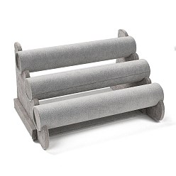 Серый 3-ярусные витрины для бархатных браслетов/браслетов, органайзер для украшений, держатель для браслетов, хранение часов, серые, готовое изделие: 30.5x16.6x22.5 см