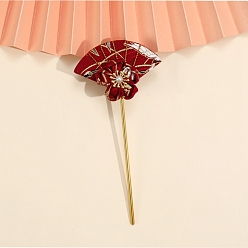 Dunkelrot Blumenfächer Stoff Haarstäbe, Haarschmuck für Frauen und Mädchen, dunkelrot, 150 mm