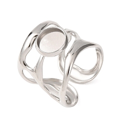 Stainless Steel Color 304 Stainless Steel Cuff Ring Components, Round Pad Ring Setting, Stainless Steel Color, 18mm,18mm, Tray Size: 8mm