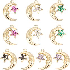 (52) Непрозрачная лаванда 10шт 5 цвета экологически чистые латунные подвески из кубического циркония с микропаве, луна, разноцветные, 17x12.5x4 мм, отверстие : 1.2 мм, 2 шт / цвет