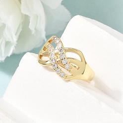 Real 18K Gold Plated Brass Micro Pave Cubic Zirconia Finger Rings for Women, Real 18K Gold Plated, 11mm, US Size 7 1/4(17.5mm)
