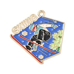 Другие Подвески из спортивного сплава с эмалью, золотые, горные лыжи, 27x29x1 мм, отверстие : 2 мм