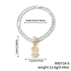 Letter S Модные латунные браслеты с подвесками из прозрачных кубических цирконий с микропаве, теннисные браслеты со стразами для женщин, буквы, Письмо с, 7-1/2 дюйм (19 см)