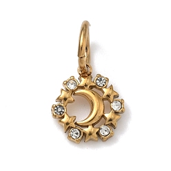 Луна 304 подвески из прозрачного кубического циркония из нержавеющей стали, золотые, Луна прелести, 10.5x9.5x2.5 мм, Перейти кольцо: 7x1 мм, внутренний диаметр: 5 мм