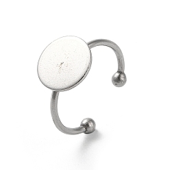 Нержавеющая Сталь Цвет Не тускнеет регулируемые 304 кольца для пальцев из нержавеющей стали, латунная фурнитура платформы для кольца, плоско-круглые, цвет нержавеющей стали, размер США 8 1/2 (18.5 мм), лоток: 12 mm.