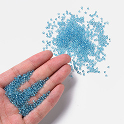 Light Cyan Glass Seed Beads, Trans. Colours Lustered, Round, Light Cyan, 2mm, Hole: 1mm, 30000pcs/pound