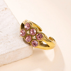 Golden 304 Stainless Steel Pave Cubic Zirconia Cuff Open Rings, Golden, US Size 4 1/4(15mm)~20mm