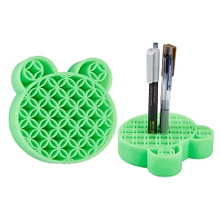 Green Multipurpose Silicone Storage Box, for Cosmetics Brush Holder, Pen Holder, Toothbrush Holder, Lipstick Holder, Bear, Green, 11.15x11.35x2.85cm
