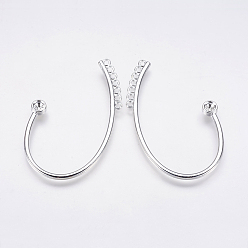 Silver Alloy Cuff Earring Rhinestone Settings, with Horizontal Loop, Silver, Fit for 4mm Rhinestone, 56x36x4mm, 6 Gauge, Hole: 1mm