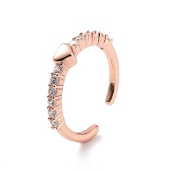 Розовое Золото Покрытие стойки в форме сердца латунь микро паве прозрачный кубический цирконий открытые кольца, долговечное кольцо-манжета для женщин с покрытием, без свинца и без кадмия, розовое золото , размер США 6 1/2 (16.9 мм)