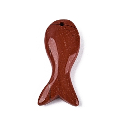 Красный Камень Природные красной яшмы подвески, рыбы прелести, 38~41x16~20x6~8 мм, отверстие : 1.6~1.8 мм