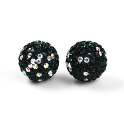 Изумруд Полимерная глина Pave горный хрусталь бисер, дискотечный шар бисер, круглые, изумруд, 16 мм, отверстие : 1.6~2 мм