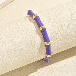 Púrpura Brazaletes de estilo vintage de aleación de zinc esmaltada con bisagra de bambú para mujer, dorado, púrpura, diámetro interior: 2.36 pulgada (6 cm) ~ 2.76 pulgada (7 cm)