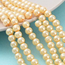 Moccasin Baking Painted Pearlized Glass Pearl Round Bead Strands, Moccasin, 6~7mm, Hole: 1mm, about 145pcs/strand, 31.4 inch