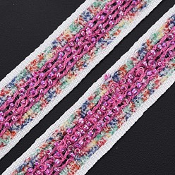 Hot Pink Nylon Ribbon, with Glass Seed Beads, Hot Pink, 3/4 inch(19~20mm)