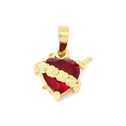 Золотой Латунь стекло кулоны, сердце с цветком, долговечное покрытие, без кадмия и без свинца, граненые, золотые, 15.5x15.5x8 мм, отверстие : 6x4 мм