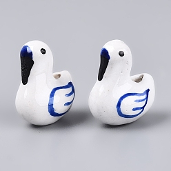 Королевский синий Ручной фарфоровые керамические шарики, лебедь, Famille выросли стиле, королевский синий, 21~22x17.5~18.5x12.5~13.5 мм, отверстие : 1.6~2 мм