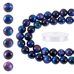 Полуночно-синий 1 нити натуральных бусин тигрового глаза, окрашенная и подогревом, круглые, темно-синий, 6 мм, отверстие : 1 мм, около 60~62 шт / нитка, 14.96 дюйм (38 см)