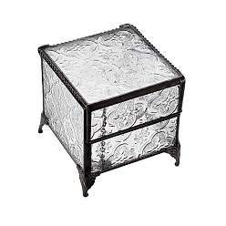 Clear Tin Jewelry Box, with Glass, Rectangle, Clear, 9x8.5x9cm