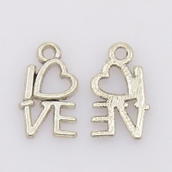 Antique Silver Valentine Gifts Ideas Tibetan Style Alloy Pendants, Lead Free and Cadmium Free, Heart with Love, Antique Silver, 14.5x8mm, Hole: 1mm
