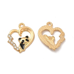 Light Gold Подвески из эмали и сплава, с кристально горный хрусталь, сердце и шарм панды, золотой свет, 20x17x3 мм, отверстие : 1.6 мм