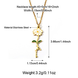 Floral Blanca Collares con colgante de flor de abril en acero inoxidable esmaltado para mujer, dorado, blanco floral, 17.72 pulgada (45 cm), colgante: 36.6x11.3 mm