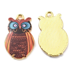 Индийский Красный Печатные подвески сплава, золотые, сова, Индийская красная, 23x14x2 мм, отверстие : 1.6 мм