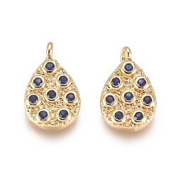 Синий Латунные микро проложить кубического циркония подвески, слеза, золотые, синие, 14x8.5x2.5 мм, отверстие : 1.4 мм