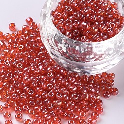 Red Glass Seed Beads, Trans. Colours Lustered, Round, Red, 3mm, Hole: 1mm, about 10000pcs/pound