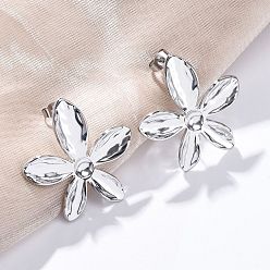 Нержавеющая Сталь Цвет 304 серьги-гвоздики из нержавеющей стали для женщин, цветок, цвет нержавеющей стали, 32x31.5 мм