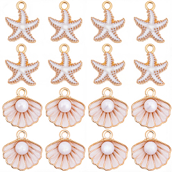 (52) Непрозрачная лаванда 60 шт 2 стили подвески из сплава эмали, с абс пластмассовой имитационной жемчужиной, подвески в виде ракушек и морских звезд, золотой свет, разноцветные, 15.5~18x14.5~15x3~6 мм, отверстие : 2~2.5 мм, 30 шт / стиль
