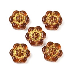 Сиена Краска для выпечки и стеклянные бусины, инкрустированные золотым металлом, цветок, цвет охры, 13x14x4.5 мм, отверстие : 1.2 мм