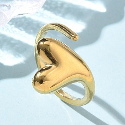 Настоящее золото 18K 304 из нержавеющей стали манжеты кольца, ионное покрытие (ip), сердце, реальный 18 k позолоченный, внутренний диаметр: 17 мм