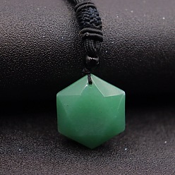 Green Aventurine Natural Green Aventurine Pendant Necklaces, Hexagon, 20.08~31.50 inch(51~80cm)