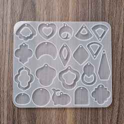 Clear Geometry Earrings Pendants DIY Silicone Mold, Resin Casting Molds, for UV Resin, Epoxy Resin Craft Making, Clear, 113x129x4.5mm, Inner Diameter:  14~38.5x15~28.5mm, hole: 2mm