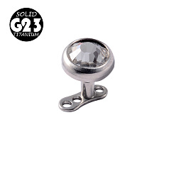 Нержавеющая Сталь Цвет G23 титановый кубический цирконий дермальный якорь основание/верхняя часть для женщин и мужчин, плоско-круглые, цвет нержавеющей стали, 5 мм, штифты : 1.2 мм