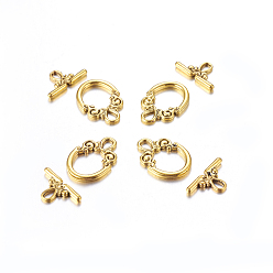 Antique Golden Tibetan Style Toggle Clasps, Antique Golden, Lead Free, Cadmium Free and Nickel Free, Size: Ring: 14mm wide, 20mm long, Bar: 9mm wide, 17mm long, hole: 2.5mm