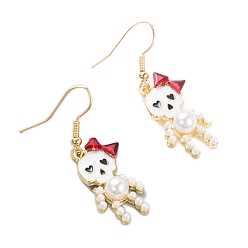 Skull Halloween Alloy Enamel Dangle Earrings for Women, Skull, 45x20mm