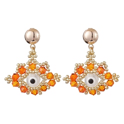 Оранжевый Серьги-гвоздики из стеклянных бусин, с бусинами из смолы от сглаза и железными серьгами-гвоздиками, золотые, оранжевые, 36x31 мм