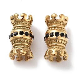 Золотой Ионное покрытие (ip) 304 нержавеющая сталь и прозрачные бусины из кубического циркония, колонка, чёрные, золотые, 16.5x9x9 мм, отверстие : 2.5 мм