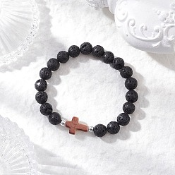 Лавовый камень Браслеты из натуральной лавы и синтетической бирюзы для мужчин и женщин, крест и круглый, внутренний диаметр: 2 дюйм (5 см)