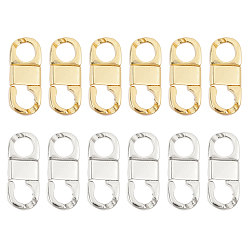 Real Gold Plated & Real Platinum Plated 12шт. 2 цвета стойка покрытие латунь складные застежки, 8 сформированный, настоящее золото и платина, 16x7x3 мм, отверстие : 4 мм, 6 шт / цвет