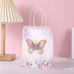 Бабочка Прямоугольные бумажные подарочные упаковочные пакеты с ручками, сумки для хранения покупок, бабочка, 15x8x21 см