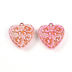 Pink Непрозрачные акриловые подвески, сердце с причудливой резьбой, розовые, 41~42x39.5x16.5 мм, отверстие : 3 мм