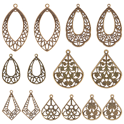 Античная Бронза 70 шт 7 стили латунные подвески, слезинки, античная бронза, 20~36.5x13.5~23x0.5~1.5 мм, отверстие : 1.2~1.6 мм