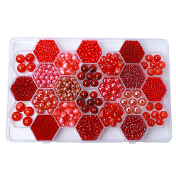 Rouge Kit de recherche de fabrication de bijoux en perles acryliques et en résine de style bricolage, rond et riz, rouge, 24mm, Trou: 2.2~12x1.5~11.5mm