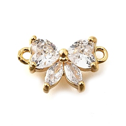 Bowknot Латунные прозрачные подвески из кубического циркония, реальный 18 k позолоченный, бантом, 9x15x4 мм, отверстие : 1.2 мм