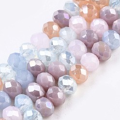 Pink Glass Beads Strands, AB Color Plated, Faceted, Rondelle, Pink, 3.5x3mm, Hole: 0.8mm, about 132~140pcs/strand, 14.80 inch~15.16 inch(37.6cm~38.5cm)